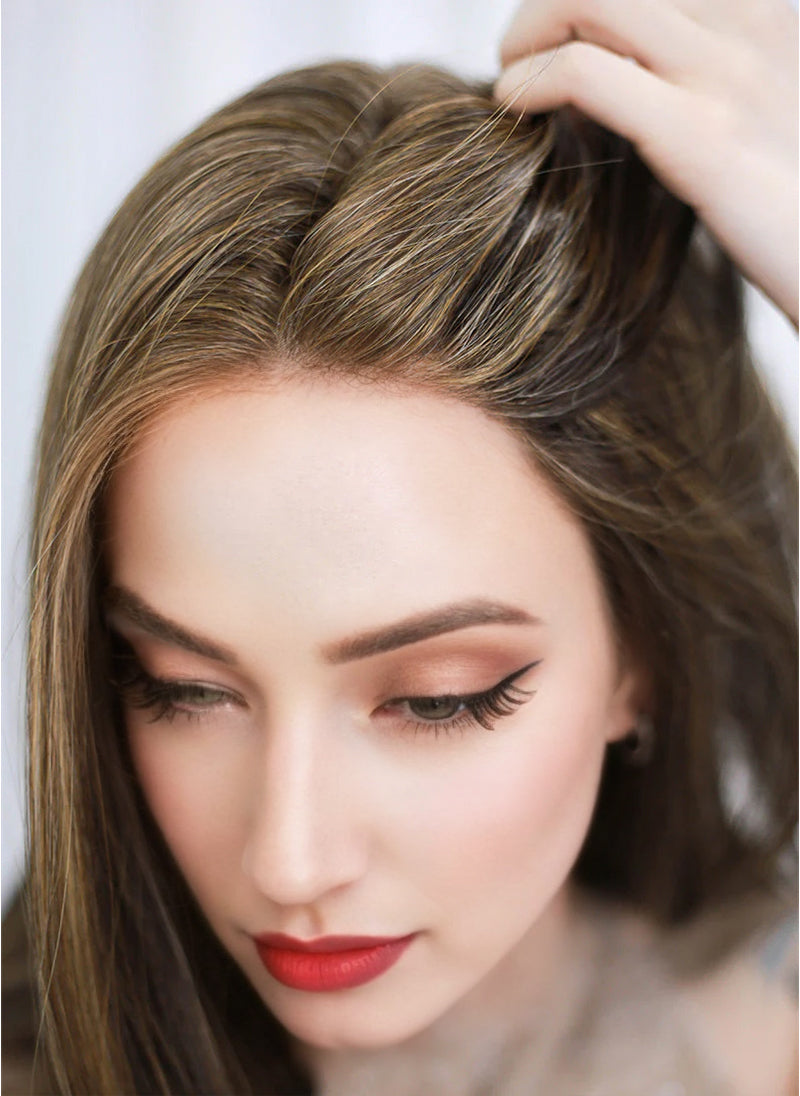 Brown Mixed Blonde Straight Mono Top Lace Wig