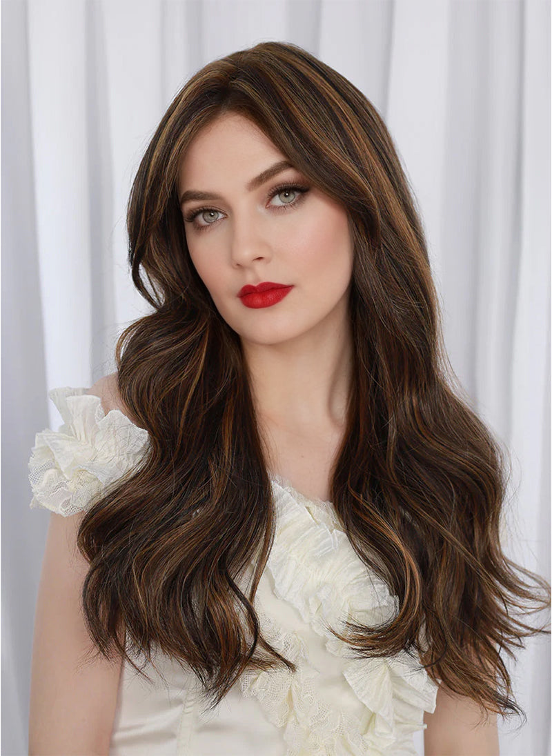 Brown Mixed Blonde Wavy Mono Top Kanekalon Lace Wig MN019