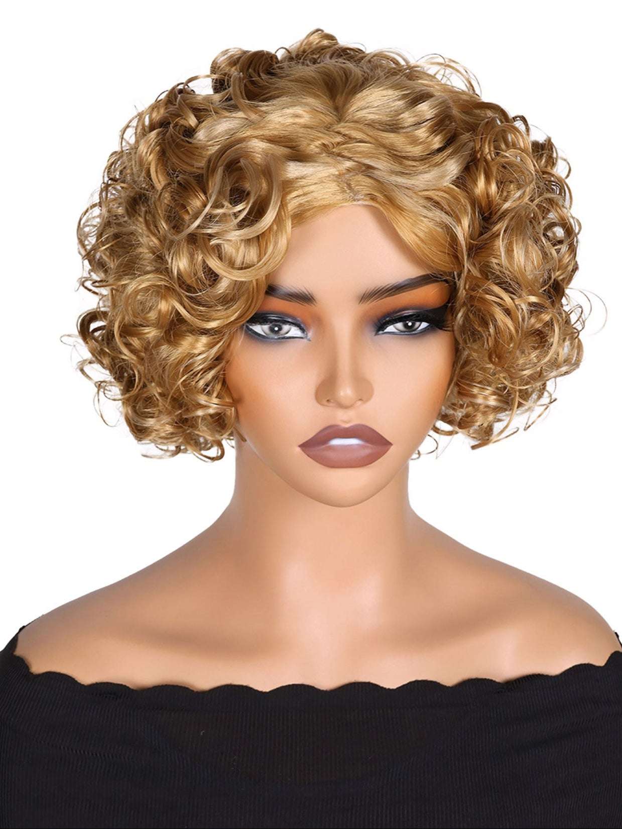 TOPHR Hair Blonde Curly WigRetail Heat-Resistant Synthetic Fiber Wig Curly Wig with Bangs Open Cap Machine Wigs for Women 8Inch Short Afro Wig