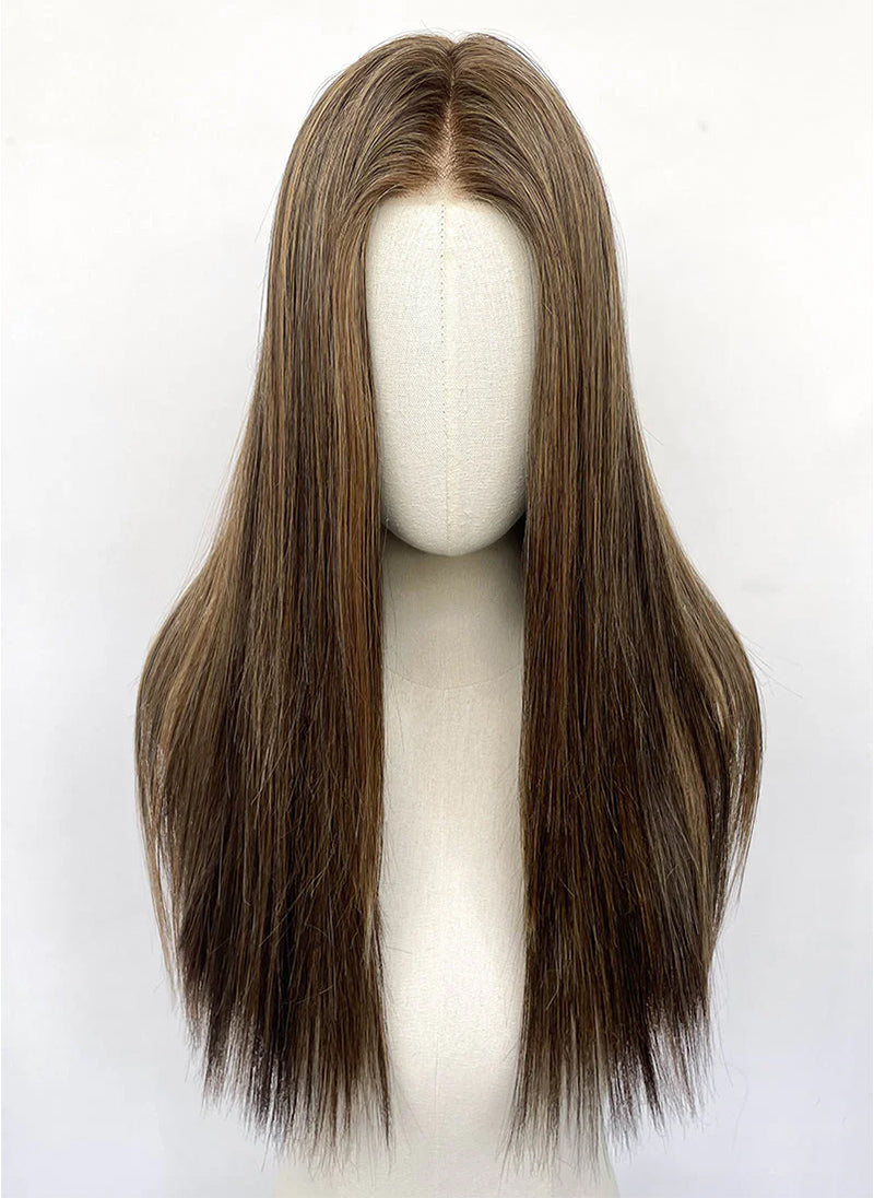 Brown Mixed Blonde Straight Mono Top Lace Wig