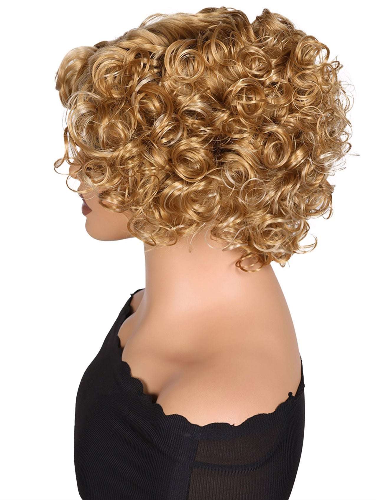 TOPHR Hair Blonde Curly WigRetail Heat-Resistant Synthetic Fiber Wig Curly Wig with Bangs Open Cap Machine Wigs for Women 8Inch Short Afro Wig