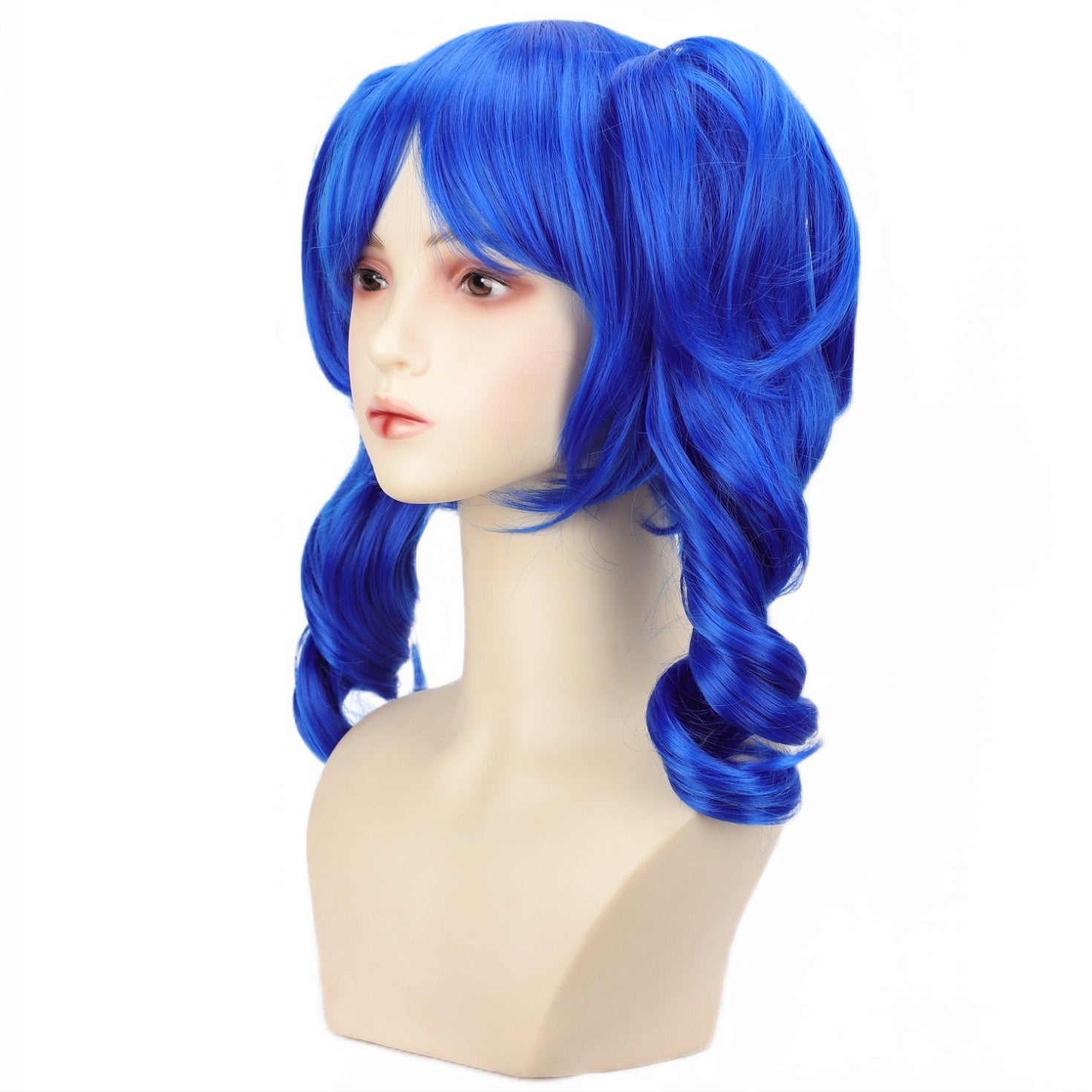 Chic Anime-Inspired Cosplay Wig for Women - Heat Resistant, Curly Ponytail with Bangs in Pink, Black, Blue, Blonde, Brown, Red | Perfect for Halloween & Costume Parties, Colorful, Double Clip, Daily Wear