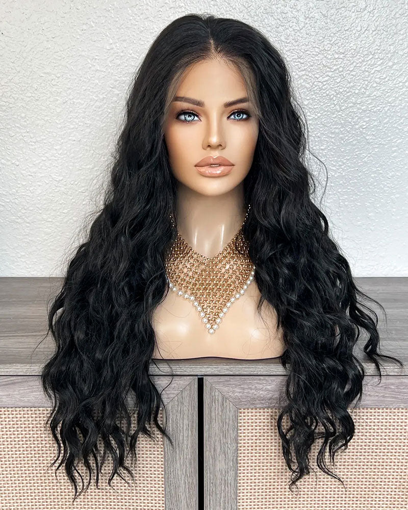 Black Wavy Lace Front Wig, Free Parting HD Lace, Heat Resistant Synthetic 30 Inches