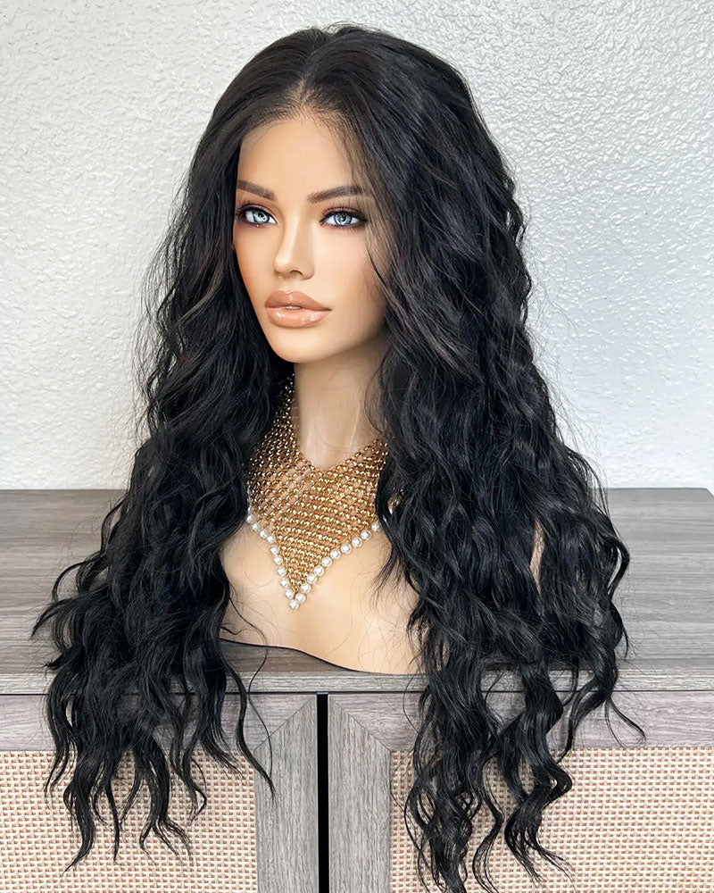 Black Wavy Lace Front Wig, Free Parting HD Lace, Heat Resistant Synthetic 30 Inches