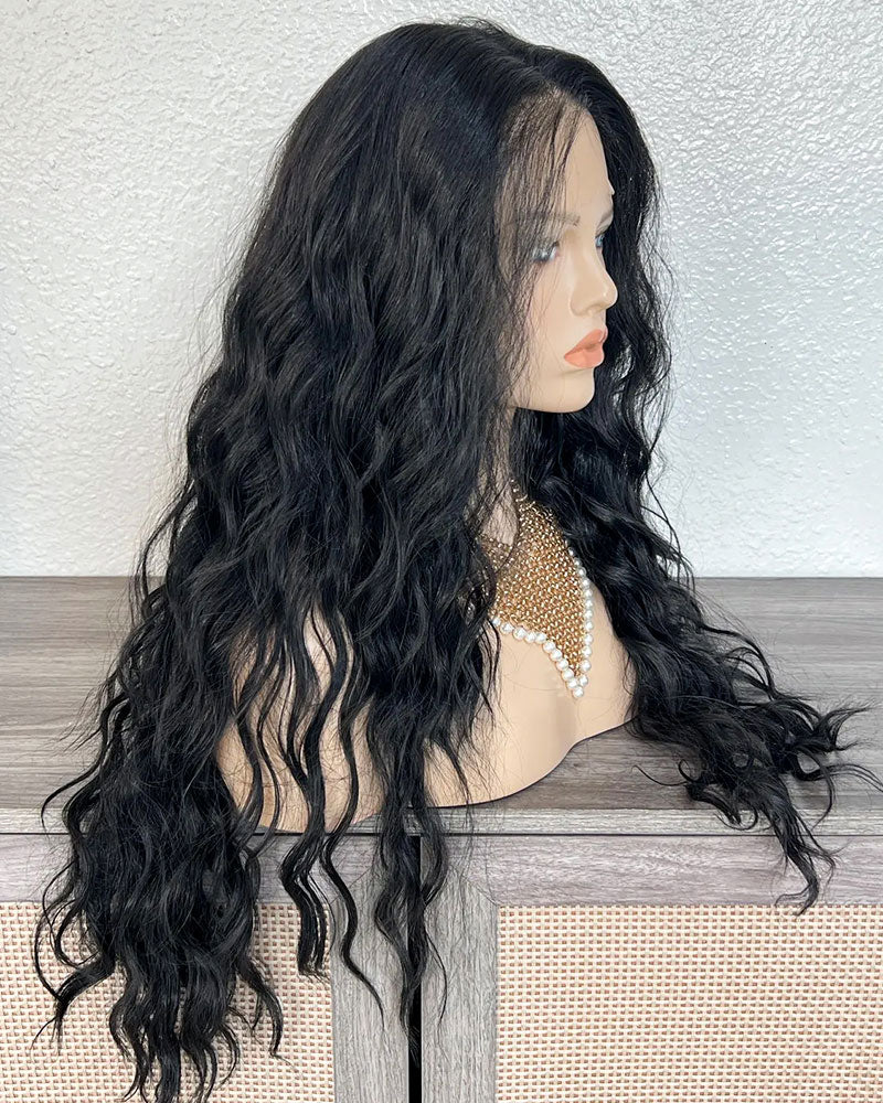 Black Wavy Lace Front Wig, Free Parting HD Lace, Heat Resistant Synthetic 30 Inches