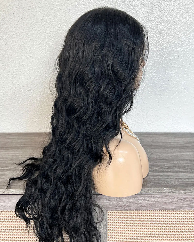 Black Wavy Lace Front Wig, Free Parting HD Lace, Heat Resistant Synthetic 30 Inches