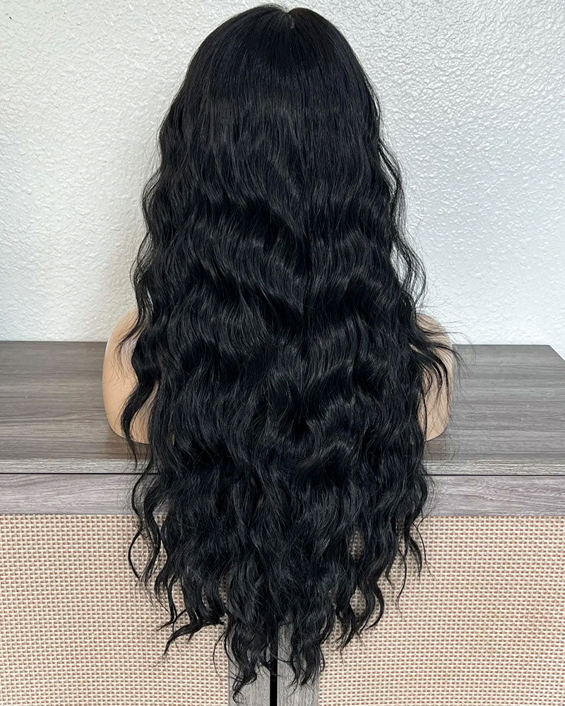 Black Wavy Lace Front Wig, Free Parting HD Lace, Heat Resistant Synthetic 30 Inches