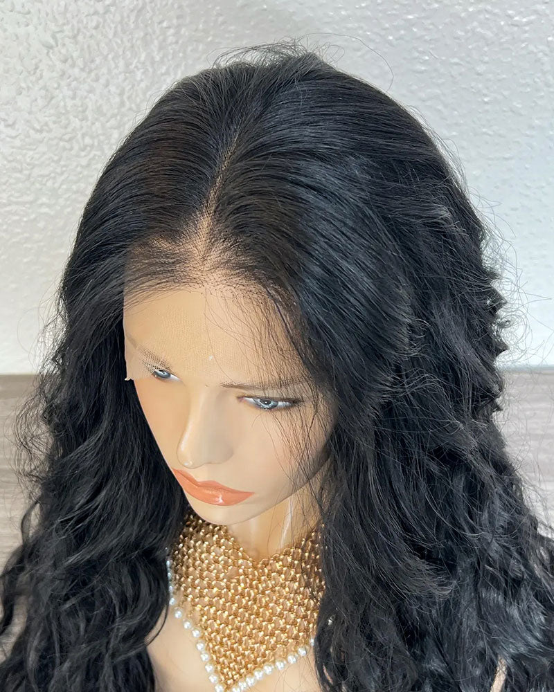 Black Wavy Lace Front Wig, Free Parting HD Lace, Heat Resistant Synthetic 30 Inches