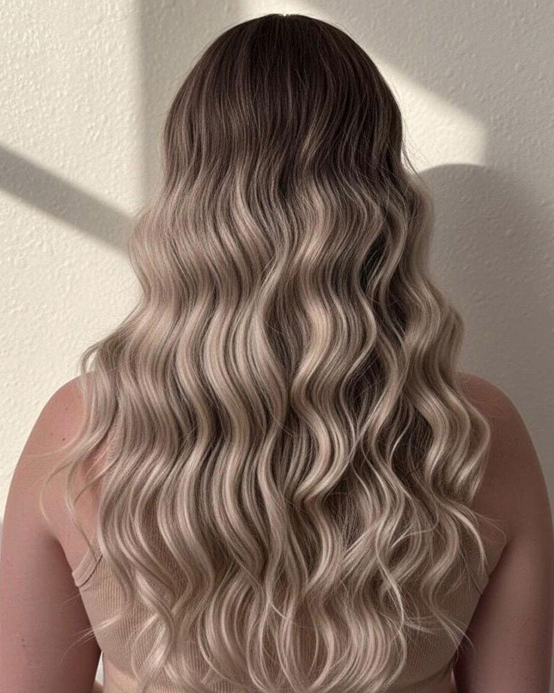 Balayage Lace Front Wig: Light Brown Highlighted Synthetic Hair
