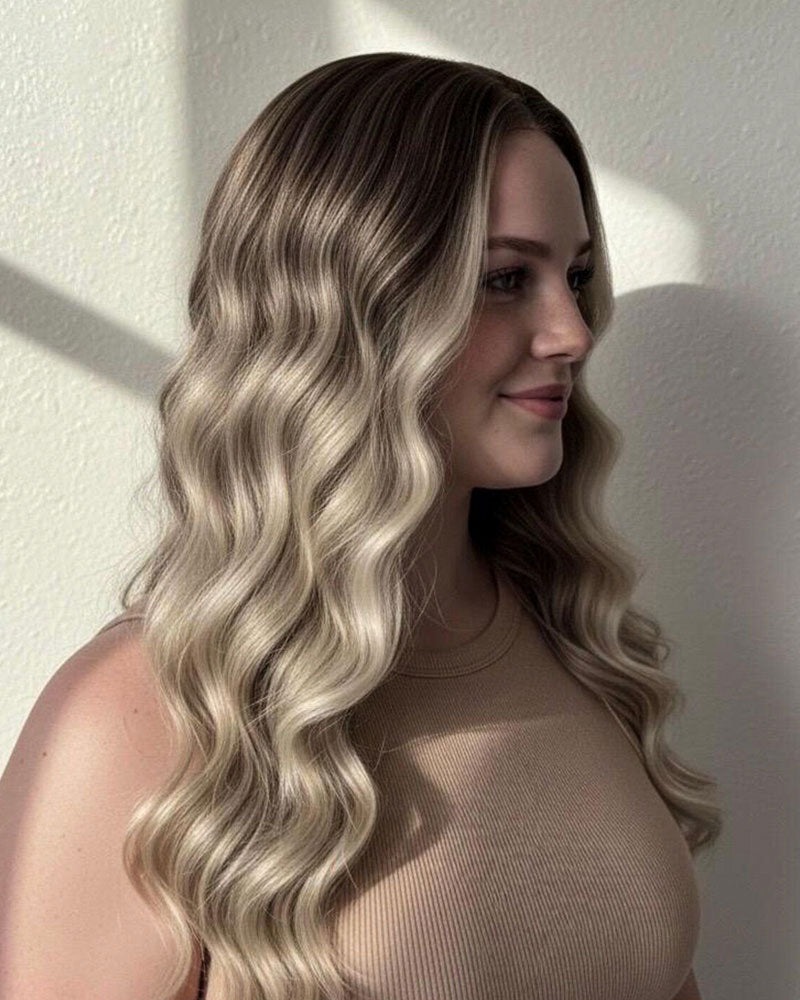 Balayage Lace Front Wig: Light Brown Highlighted Synthetic Hair