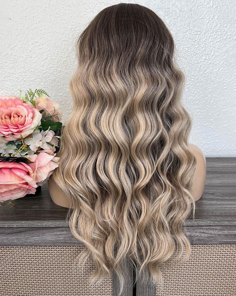 Balayage Lace Front Wig: Light Brown Highlighted Synthetic Hair