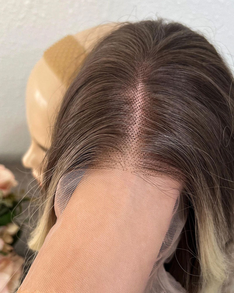 Balayage Lace Front Wig: Light Brown Highlighted Synthetic Hair