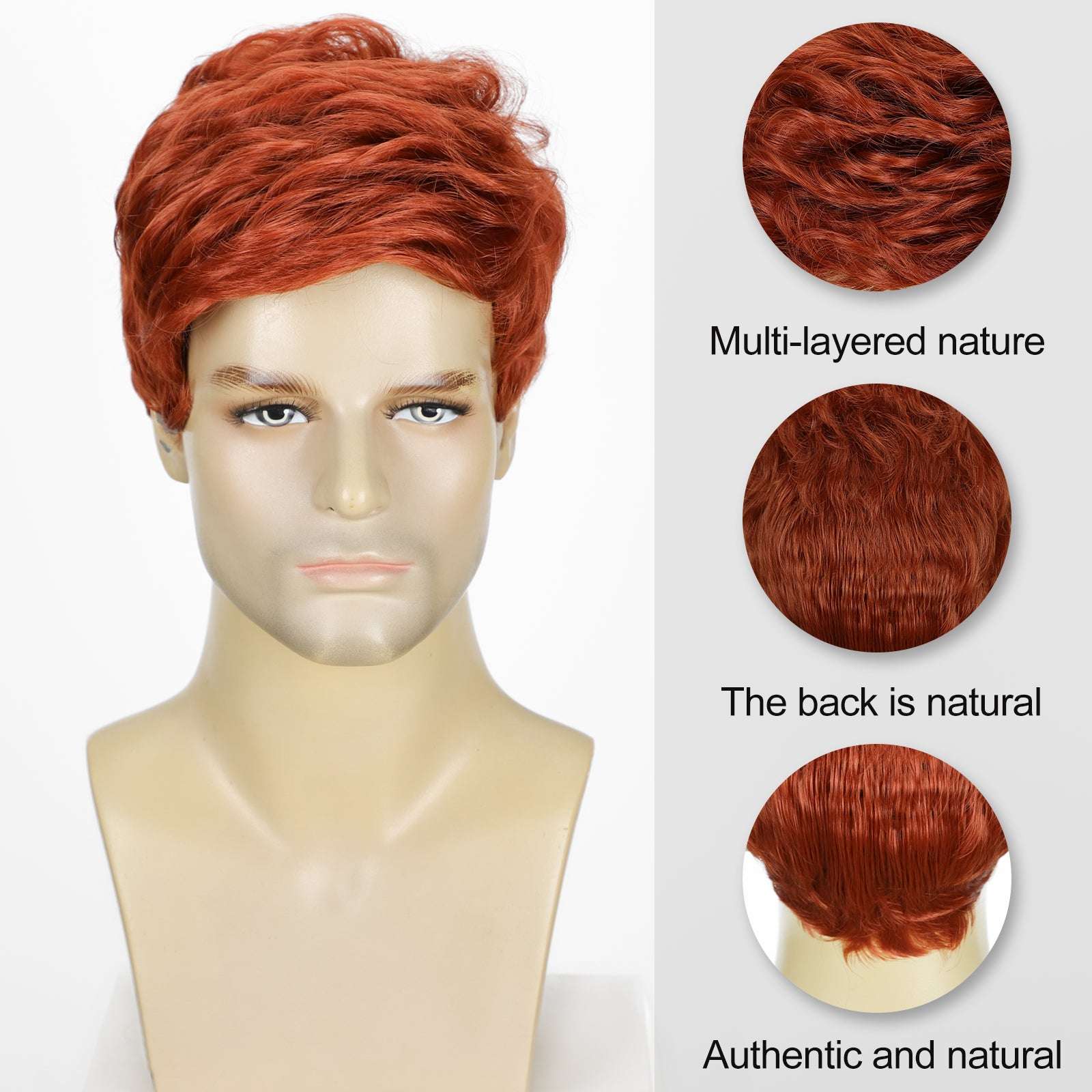 Men's Heat-Resistant Synthetic Wig – Short Natural Look, Curling Iron Safe