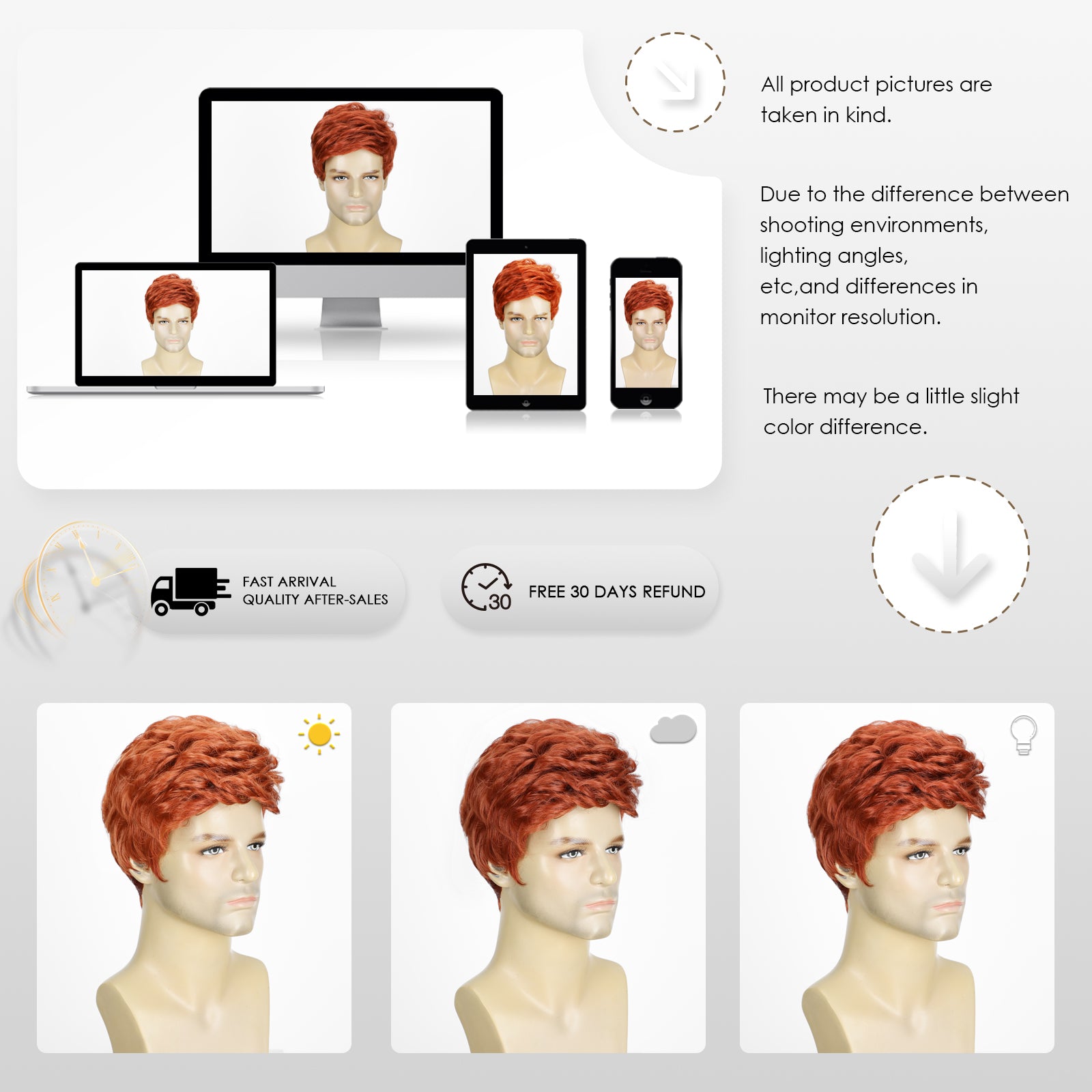 Men's Heat-Resistant Synthetic Wig – Short Natural Look, Curling Iron Safe