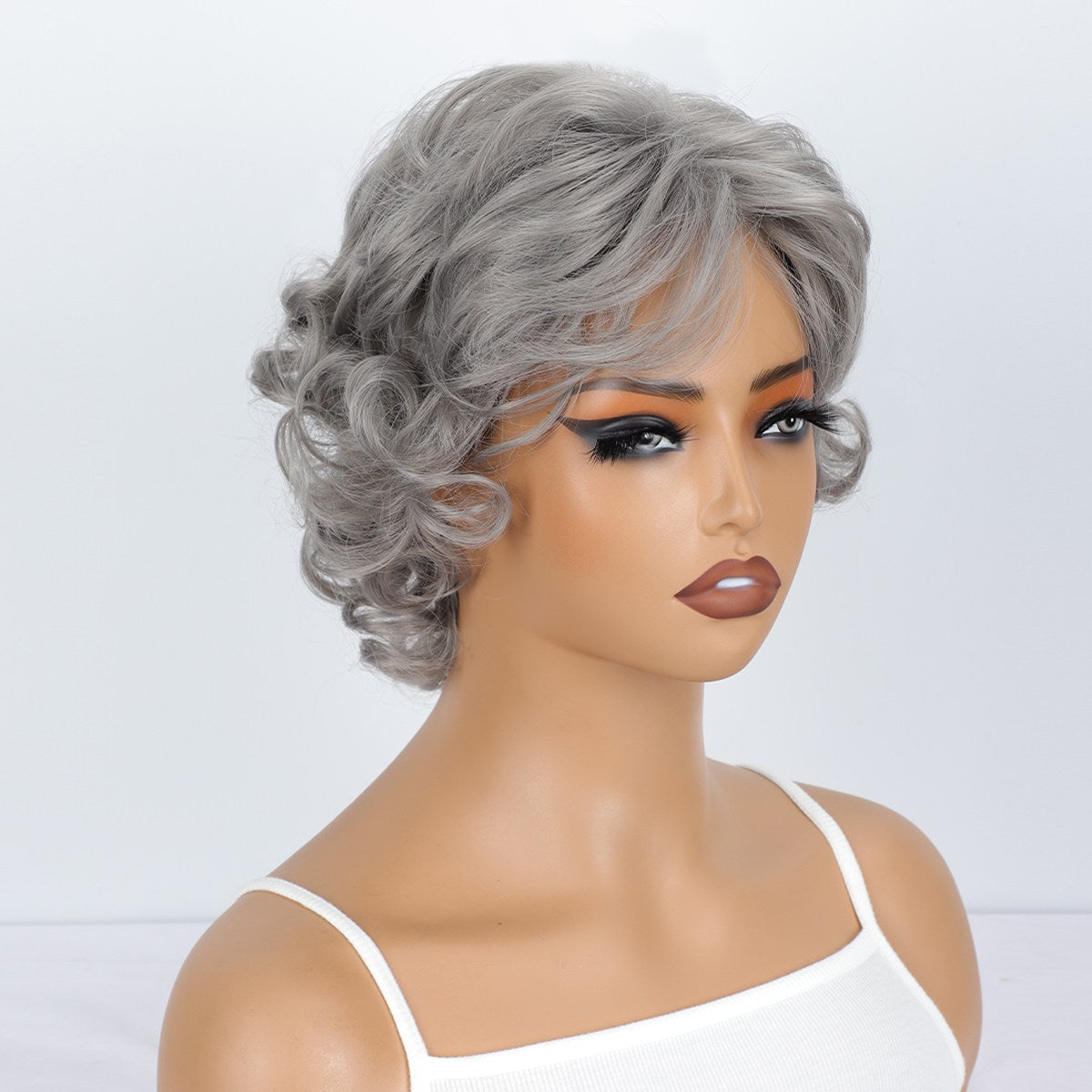 Short curly wig side bangs curly wave hair synthetic wig