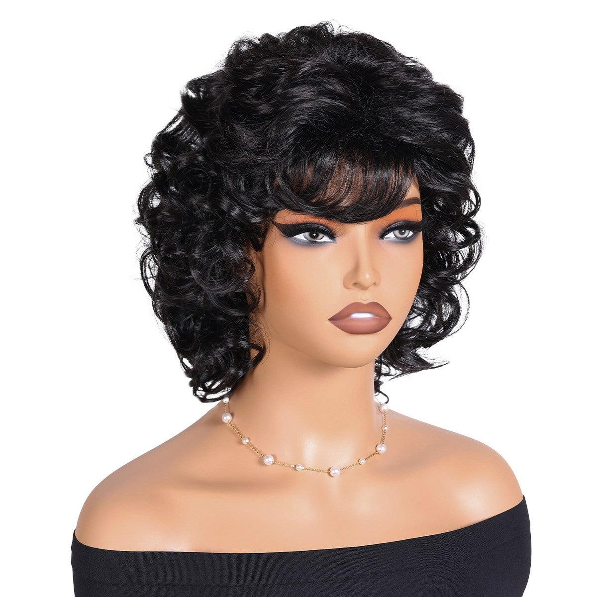 Short curly wig side bangs curly wave hair synthetic wig