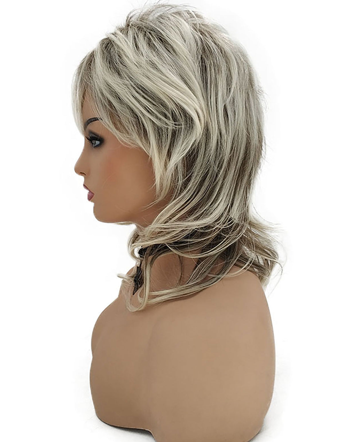 Elegant 16-Inch Mixed Color Wig for Women - Fluffy, Heat Resistant Synthetic Hair with Rose Net Cap Blonde Mix Brown Wigs for Women