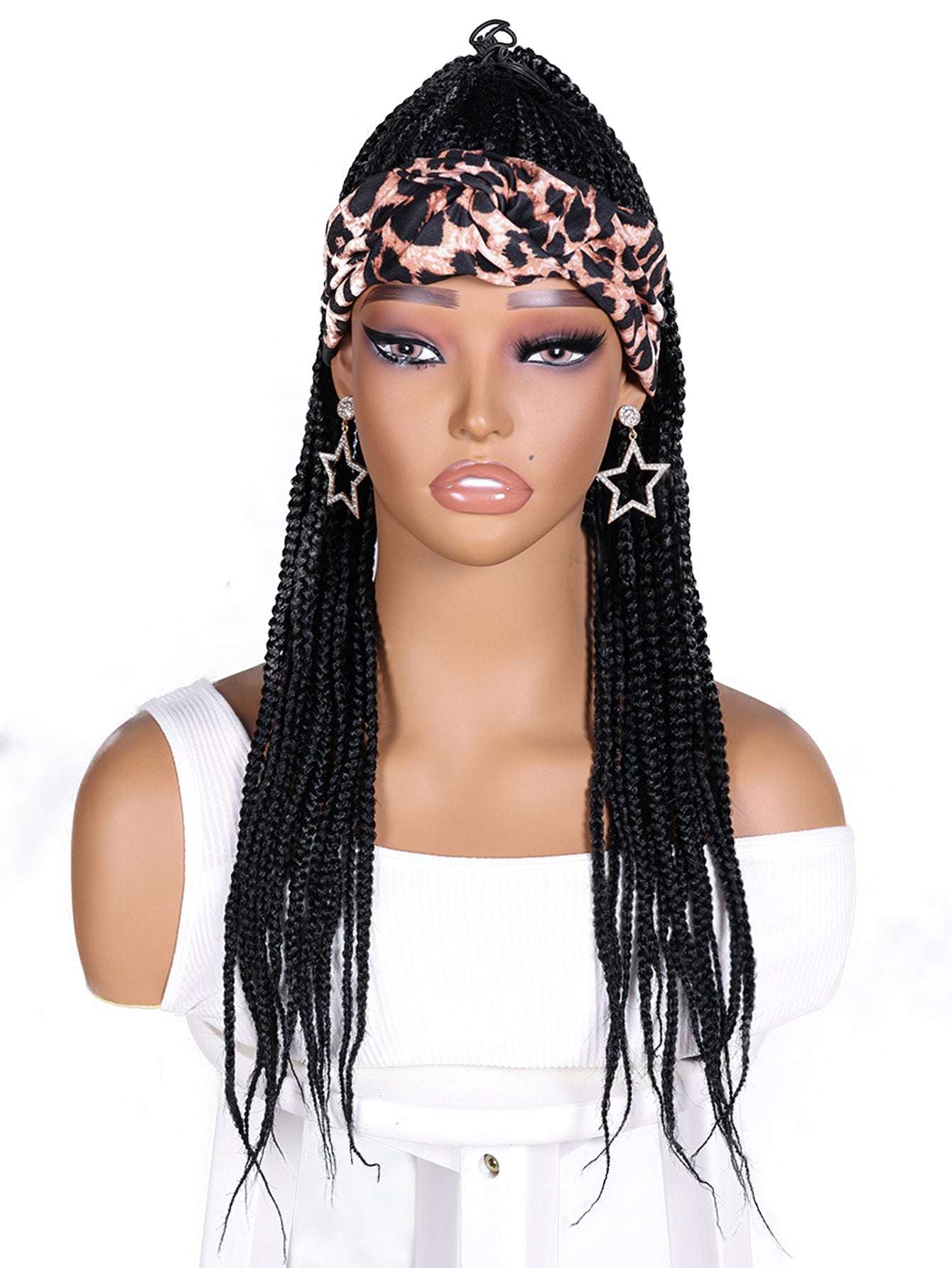 Women's Basic Woven Wig with Leopard Print Headband, 100% Normal Temperature Fiber, Straight Hair, Rose Net Cap, 130% Density, Synthetic Braided Wig Suitable for All Users