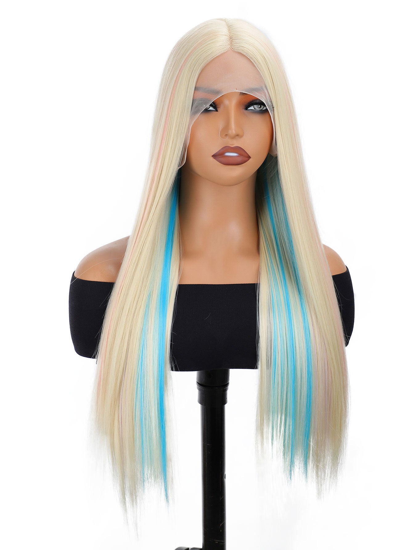 Rainbow Long Straight Wigs, Ladies Fashion Cosplay Costume Hair Anime Full Wavy Party Wig, Easy to Use Fine Workmanship