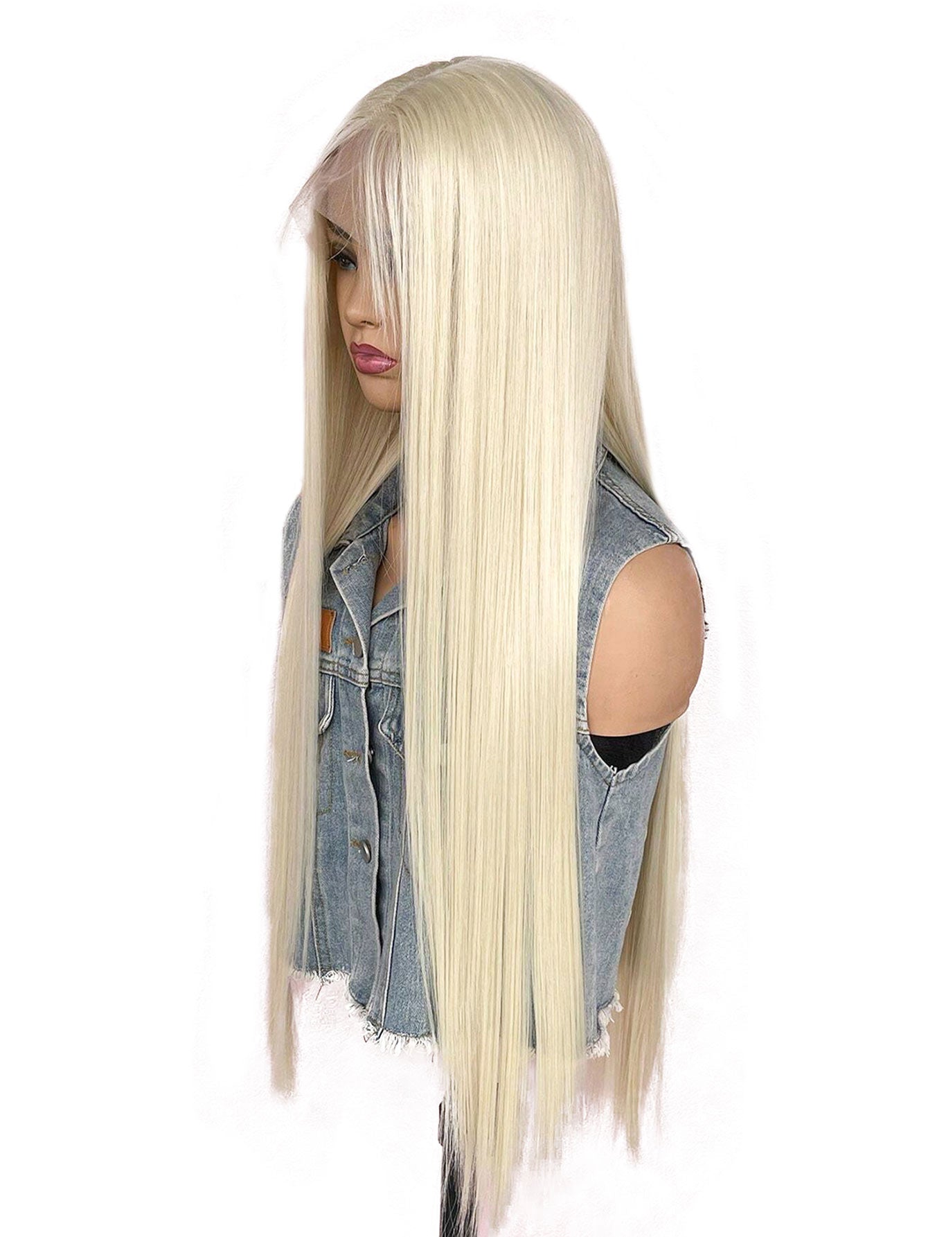 13*4*1T Partial Lace Wig 32-Inch Golden Long Straight Synthetic Wig Suitable For Daily Party And Festival Wear