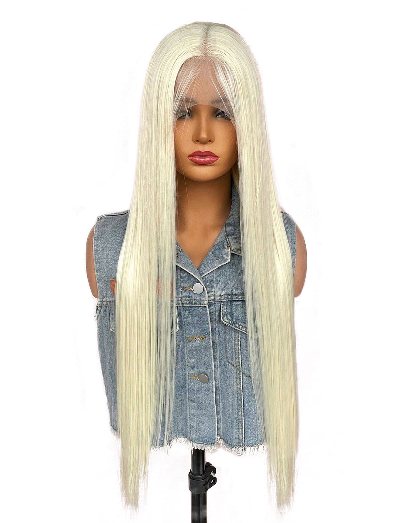 13*4*1T Partial Lace Wig 32-Inch Golden Long Straight Synthetic Wig Suitable For Daily Party And Festival Wear