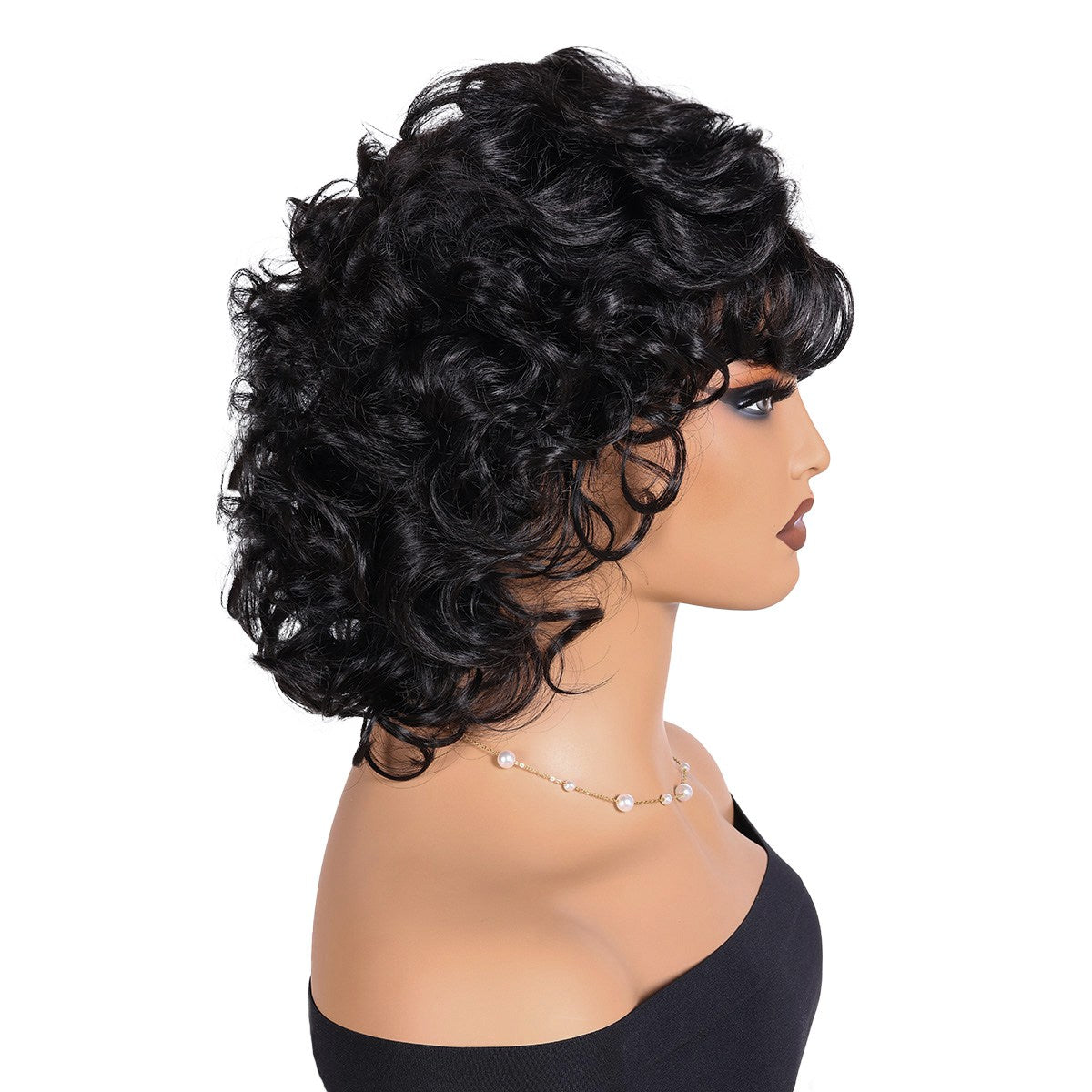 Short curly wig side bangs curly wave hair synthetic wig