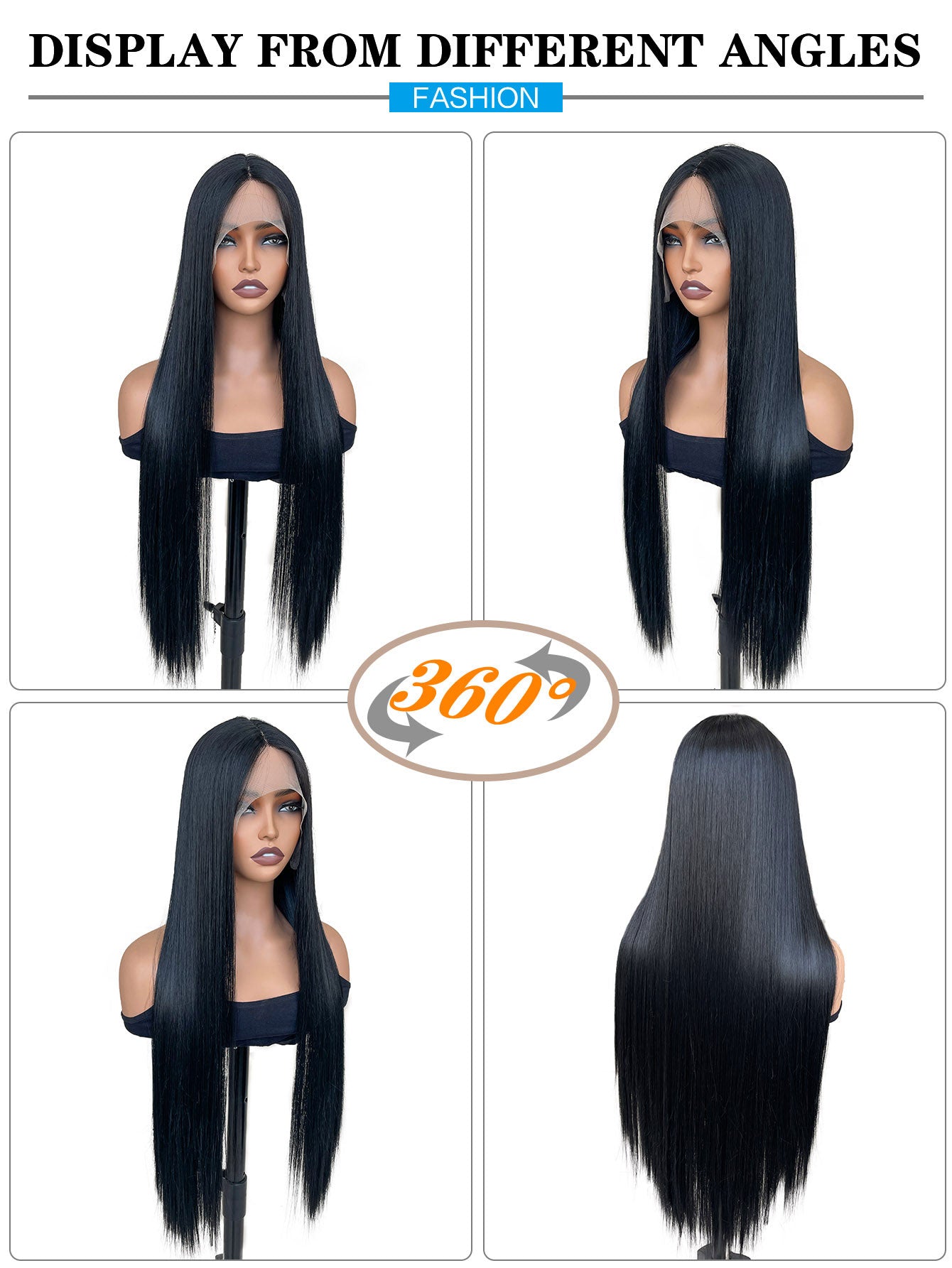 13*4*1 T-Part  1b# Synthetic Lace Front Wig Super Long Straight  Women Daily Wear