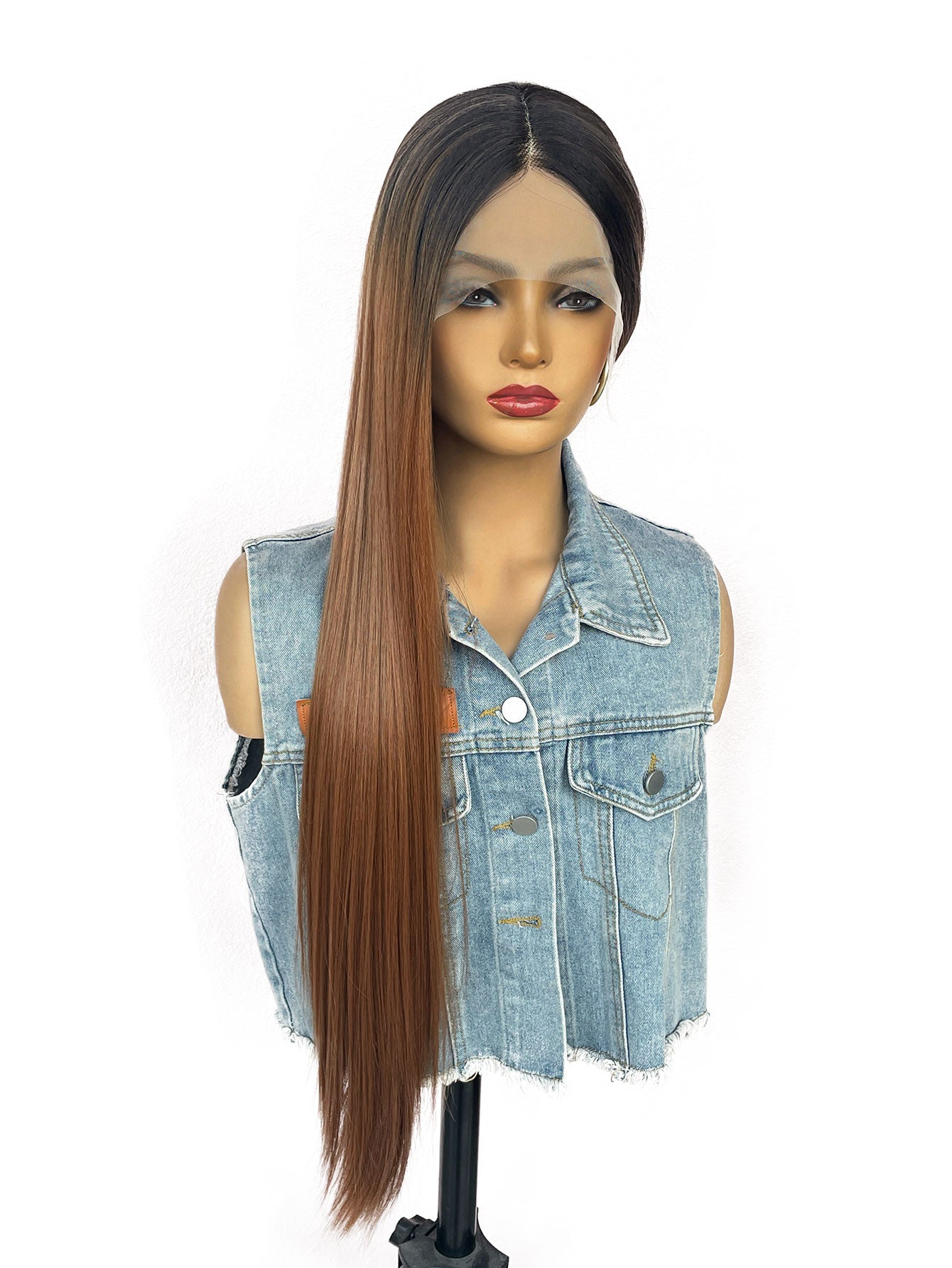 13x4x1  T-Part Synthetic Lace Wig - Long Straight Hair for Daily & Party Use