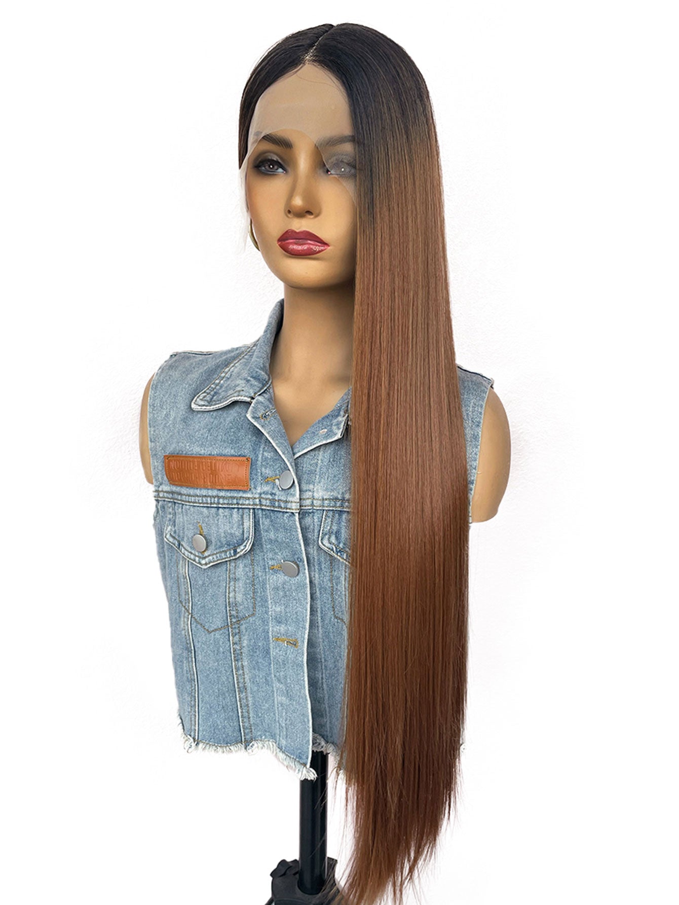 13x4x1  T-Part Synthetic Lace Wig - Long Straight Hair for Daily & Party Use