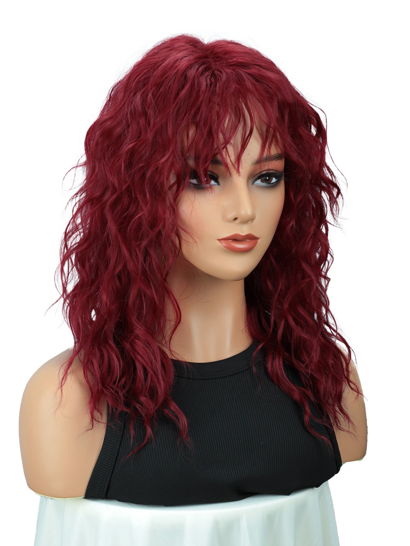 Charming 18 inch long wavy curly wig with bangs for women - great for Christmas, cosplay, Halloween and everyday fashion
