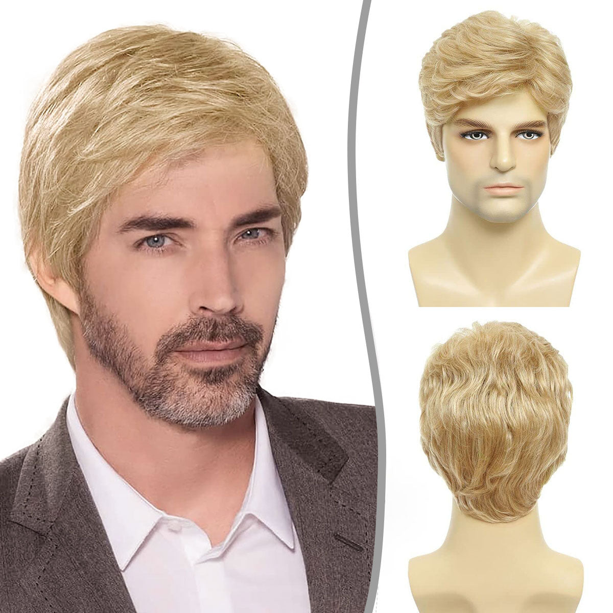 Realistic Men's Wig – Heat-Resistant Synthetic Fiber, Dyeable & Styleable