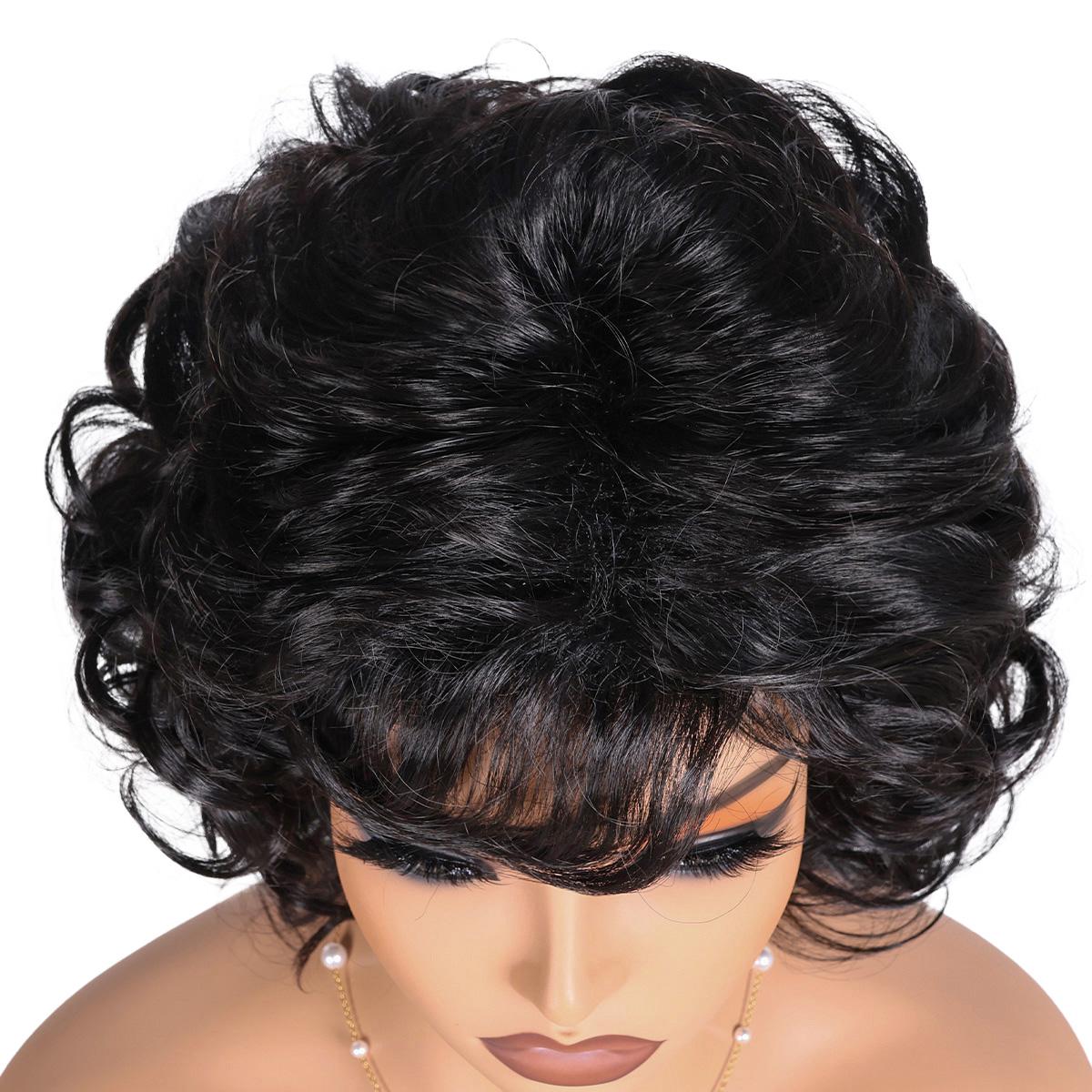 Short curly wig side bangs curly wave hair synthetic wig