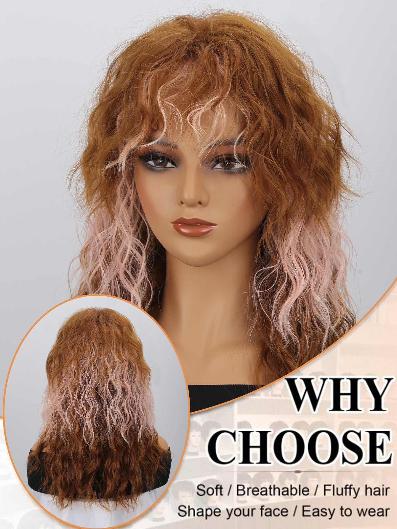 Top Heat-Resistant Synthetic Simulation  Elegant 16-Inch Mixed Color Wig for Women - Fluffy, Heat Resistant Synthetic Hair  Women Girls Daily Wear Party