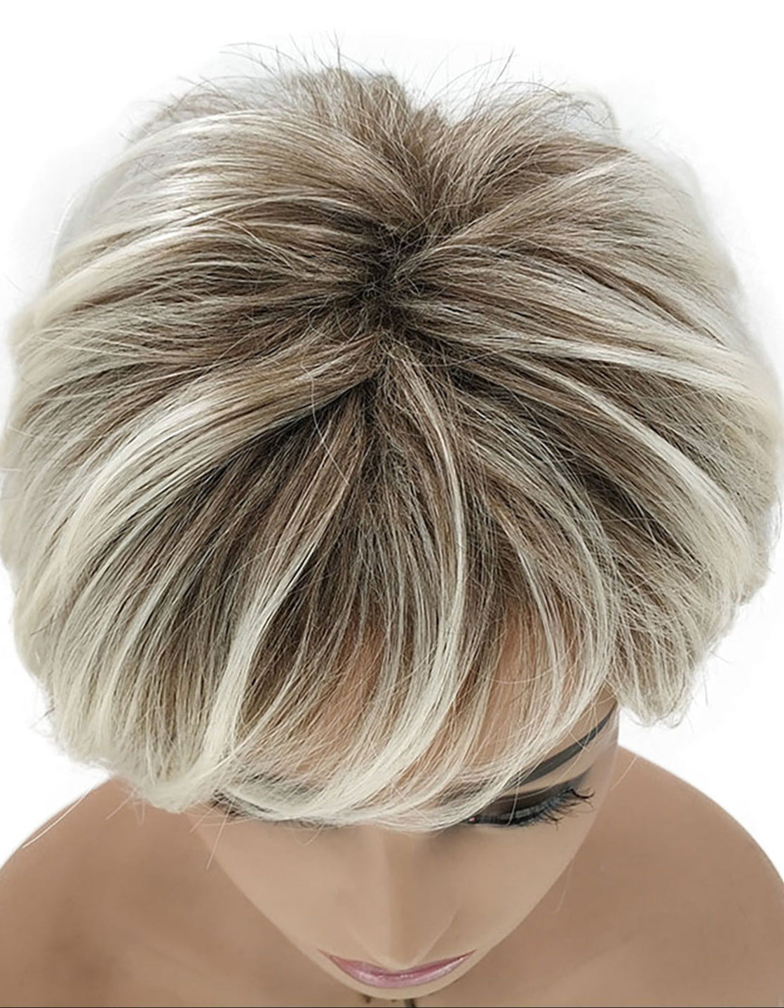 Elegant 16-Inch Mixed Color Wig for Women - Fluffy, Heat Resistant Synthetic Hair with Rose Net Cap Blonde Mix Brown Wigs for Women