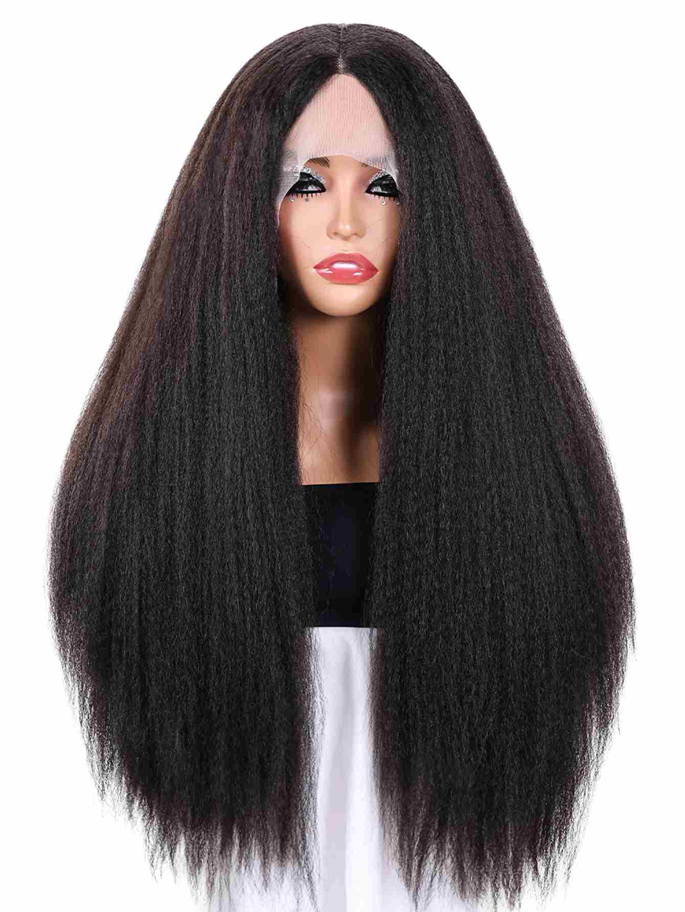 Long Yaki Straight Wig Synthetic Wig Beginners Friendly Heat Resistant 13*4*1 Lace Front Wig 200% Density