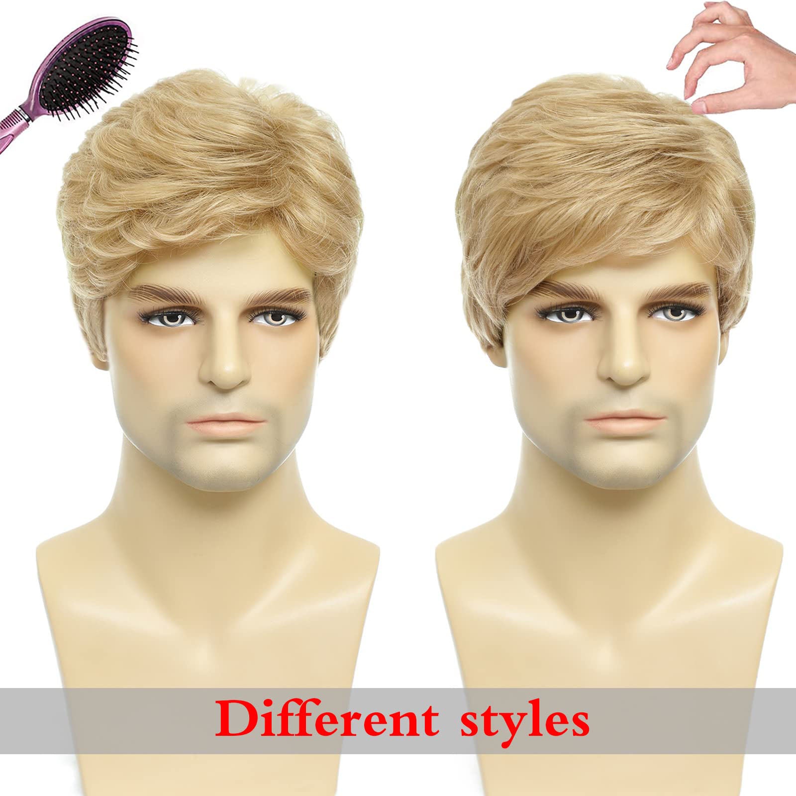 Realistic Men's Wig – Heat-Resistant Synthetic Fiber, Dyeable & Styleable