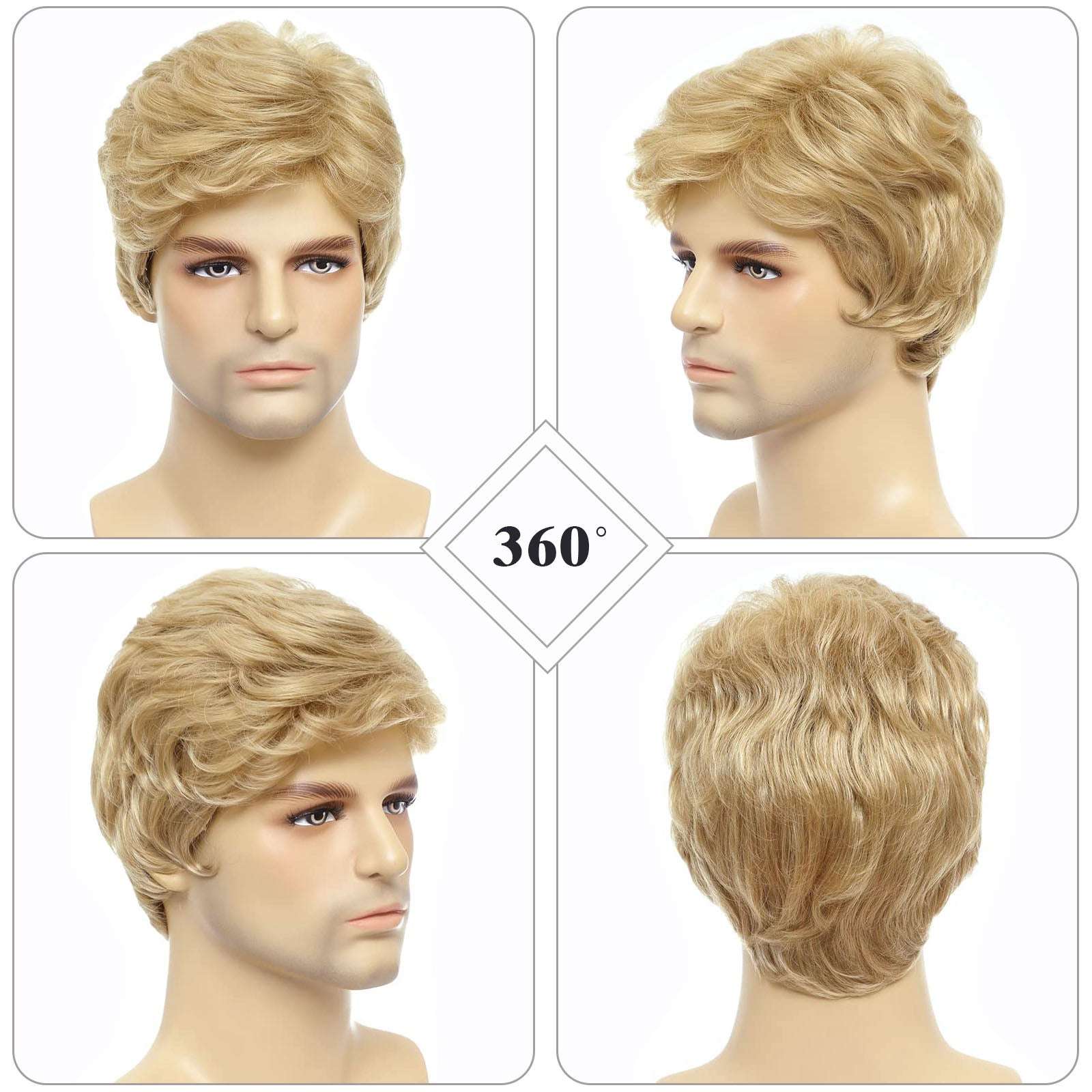 Realistic Men's Wig – Heat-Resistant Synthetic Fiber, Dyeable & Styleable