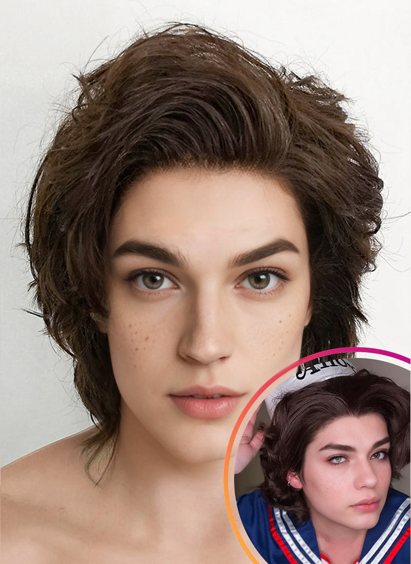 Stranger things Steve Harrington Brunette Wavy Lace Front Synthetic Men's Wig