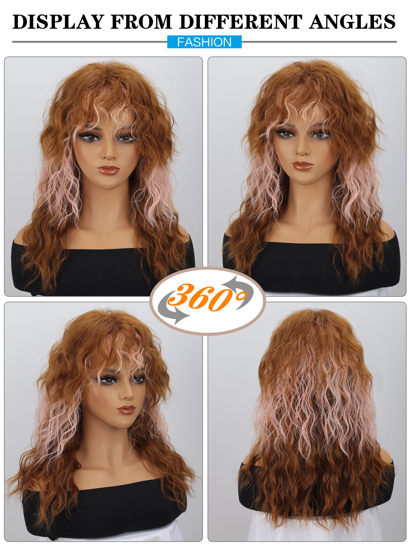 Top Heat-Resistant Synthetic Simulation  Elegant 16-Inch Mixed Color Wig for Women - Fluffy, Heat Resistant Synthetic Hair  Women Girls Daily Wear Party