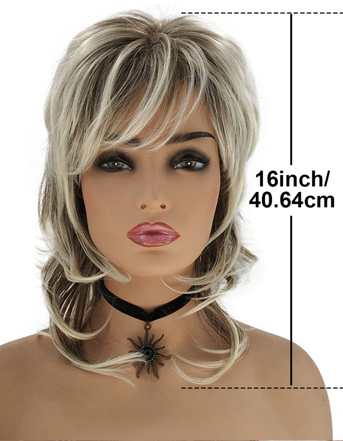 Elegant 16-Inch Mixed Color Wig for Women - Fluffy, Heat Resistant Synthetic Hair with Rose Net Cap Blonde Mix Brown Wigs for Women