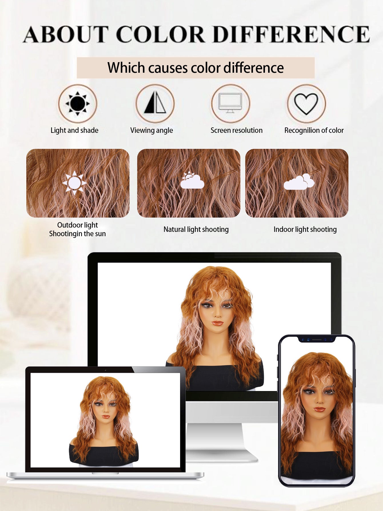 Top Heat-Resistant Synthetic Simulation  Elegant 16-Inch Mixed Color Wig for Women - Fluffy, Heat Resistant Synthetic Hair  Women Girls Daily Wear Party