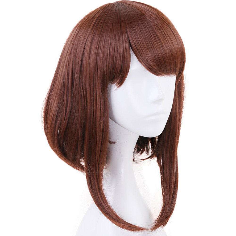 Ochaco Uraraka Wig Short Brown Bob Wigs with Bang Cosplay Anime Makeup for My Hero Academia